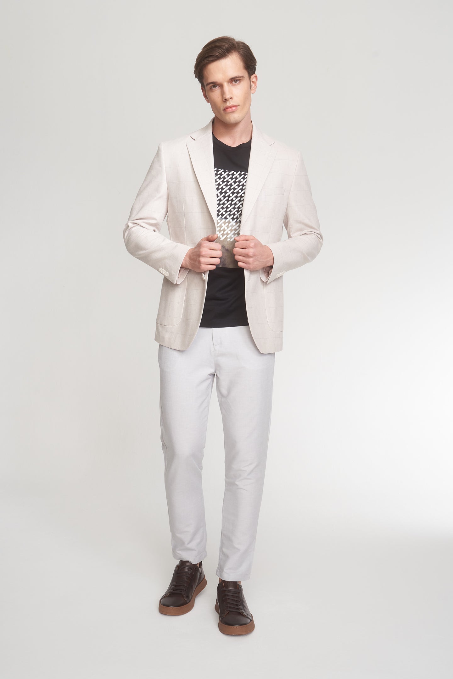 Beige Cotton Linen Blend Sport Jacket